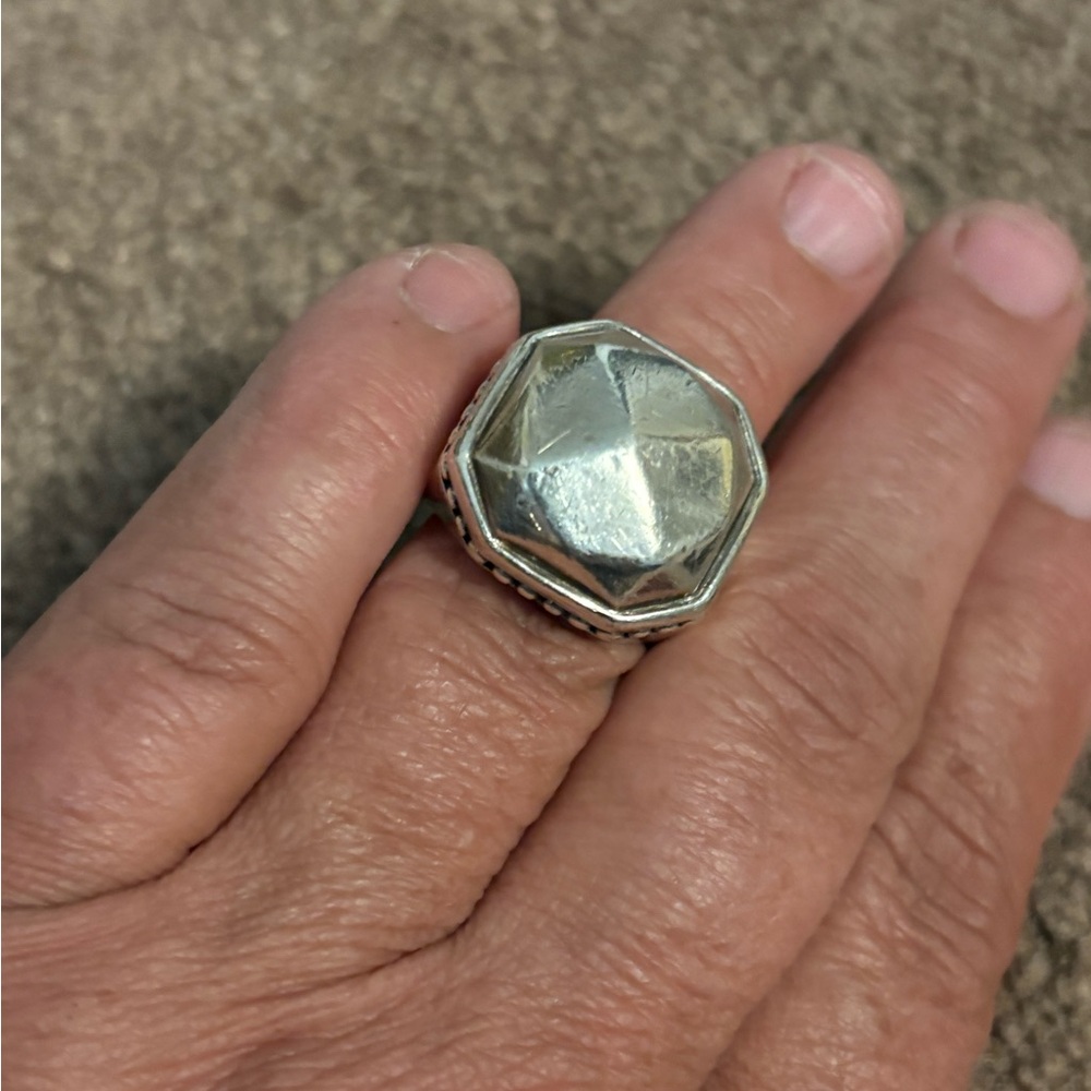 Lagos Caviar Sterling Silver 18k Yellow Gold Logo Faceted Rock Ring - Picture 3 of 6